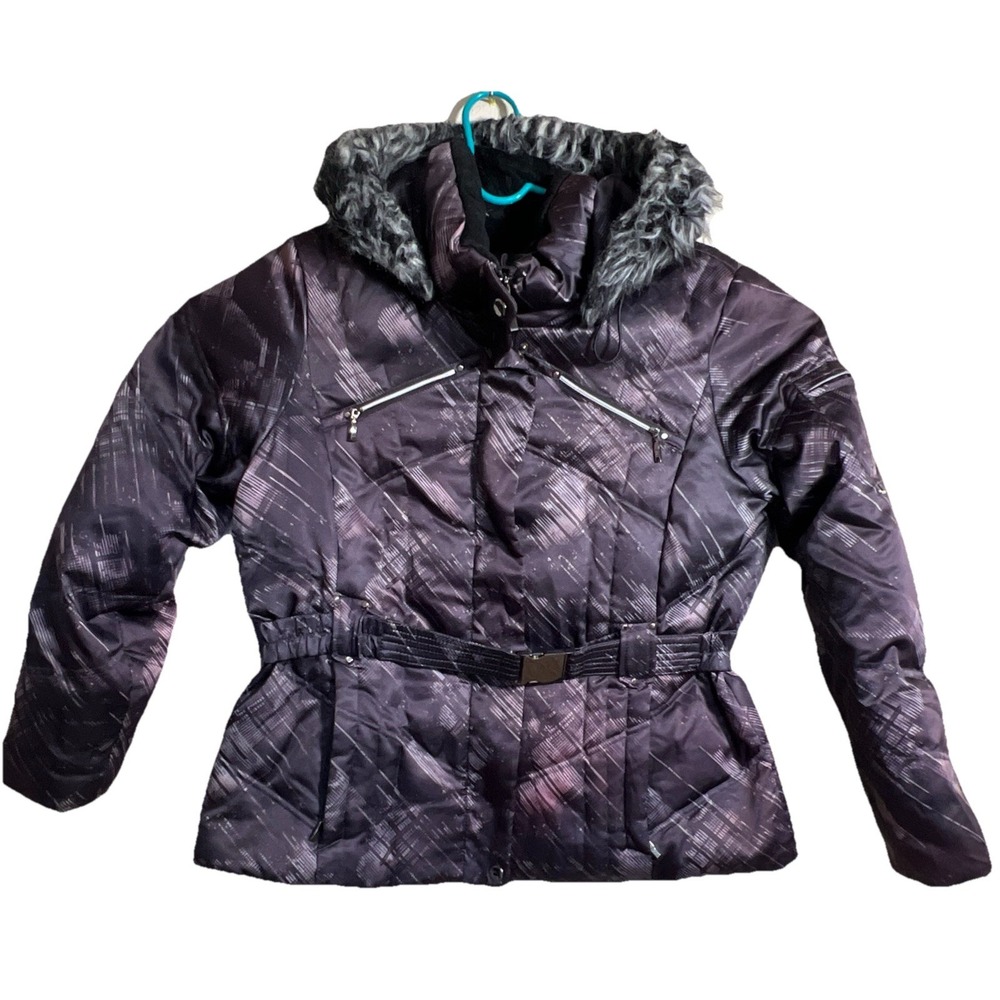 A.N.A. Purple Fur Hooded Puffer Jacket with Zip Pockets XL